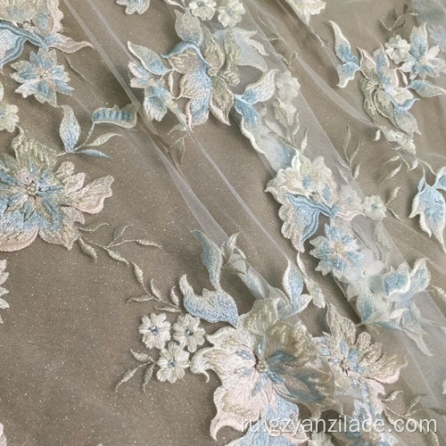 Небесно-голубой ручной работы вышивка цветочный дизайн ткани